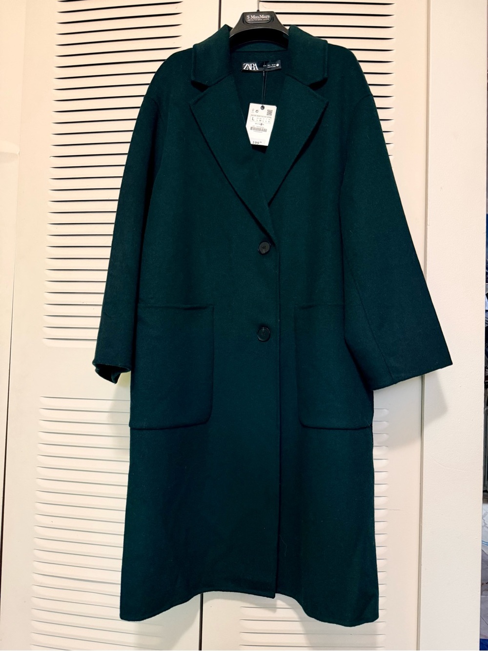 Zara Handmade Deep Forest Green Oversized Long Coat （NWT)